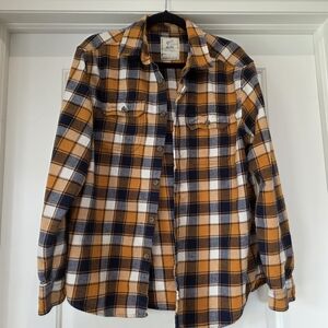 Men’s Casual Plaid Button-Down Shirt in Orange, Navy & White